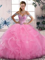 Ball Gowns 15th Birthday Dress Rose Pink Off The Shoulder Tulle Sleeveless Floor Length Lace Up(SKU SJQDDT2072002-4BIZ)