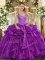 Free and Easy Purple Organza Lace Up Straps Sleeveless Floor Length Quinceanera Gowns Beading and Ruffles