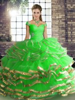 Green Lace Up Sweet 16 Dress Beading and Ruffled Layers Sleeveless Floor Length