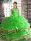 Green Lace Up Sweet 16 Dress Beading and Ruffled Layers Sleeveless Floor Length