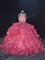 Burgundy Backless Scoop Beading and Ruffles 15th Birthday Dress Organza Sleeveless Brush Train