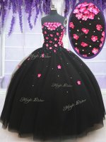 High Class Tulle Strapless Sleeveless Lace Up Beading and Appliques 15th Birthday Dress in Black(SKU PSSW086BIZ)