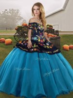 Blue And Black Off The Shoulder Lace Up Embroidery Quinceanera Dresses Sleeveless(SKU SJQDDT2151002-11BIZ)