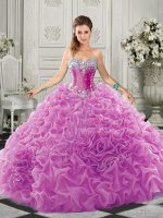 Lace Up Vestidos de Quinceanera Lilac for Military Ball and Sweet 16 and Quinceanera with Beading and Ruffles Court Train