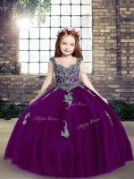 Sleeveless Lace Up Floor Length Appliques Glitz Pageant Dress