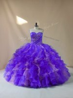 Beauteous Sleeveless Floor Length Beading and Ruffles Lace Up Ball Gown Prom Dress with Multi-color