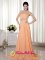 Lahaina Hawaii/HI Elegant Orange Red Empire Strapless Brush Train Chiffon Beading and Ruch Quinceanera Dama Dress