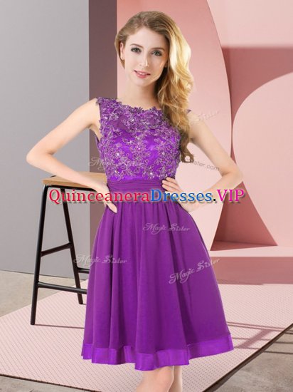 Ideal Purple Sleeveless Chiffon Backless Dama Dress for Wedding Party - Click Image to Close
