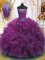 Dramatic Purple Lace Up Strapless Beading and Ruffles 15 Quinceanera Dress Organza Sleeveless