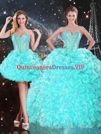 Exceptional Sleeveless Lace Up Floor Length Beading and Ruffles Vestidos de Quinceanera - Click Image to Close