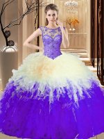 Simple Scoop Floor Length Multi-color Sweet 16 Quinceanera Dress Tulle Sleeveless Beading