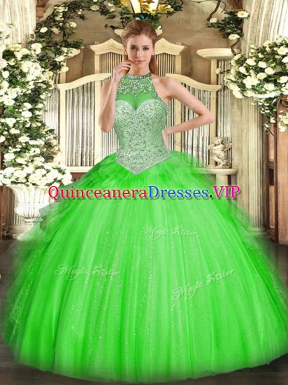 Clearance Sleeveless Tulle Floor Length Lace Up Quinceanera Dresses in with Beading and Ruffles - Click Image to Close