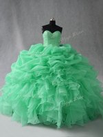 Designer Apple Green Lace Up Sweet 16 Quinceanera Dress Beading and Ruffles and Pick Ups Sleeveless Floor Length