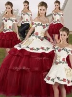 Wine Red Sweet 16 Dresses Off The Shoulder Sleeveless Brush Train Lace Up