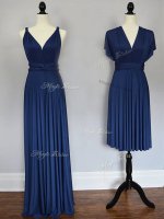 Sexy Floor Length Empire Sleeveless Navy Blue Dama Dress Lace Up