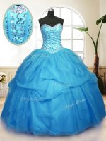 Dramatic Baby Blue Sleeveless Sequins and Pick Ups Floor Length Quinceanera Dresses