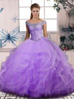 Beading and Ruffles Quinceanera Dresses Lavender Lace Up Sleeveless Floor Length