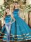 Customized Teal Lace Up Scoop Ruffled Layers Ball Gown Prom Dress Tulle Sleeveless