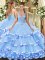 Deluxe Floor Length Ball Gowns Sleeveless Blue Quince Ball Gowns Lace Up