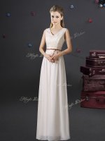 Chiffon Sleeveless Floor Length Quinceanera Dama Dress and Lace and Belt