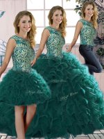 Peacock Green Sleeveless Beading and Ruffles Floor Length 15th Birthday Dress(SKU SJQDDT2090007BIZ)