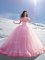 Pretty Rose Pink Off The Shoulder Neckline Hand Made Flower Sweet 16 Dresses Cap Sleeves Lace Up