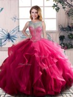 Most Popular Scoop Sleeveless Tulle Quinceanera Gown Beading and Ruffles Lace Up