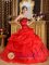 Waseca Minnesota/MN Fashionable Sweetheart Strapless Red Embroidery Sweet 16 Dress With Pick-ups Organza