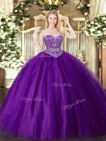 Edgy Ball Gowns 15 Quinceanera Dress Purple Sweetheart Tulle Sleeveless Floor Length Lace Up