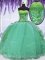 New Style Turquoise Ball Gowns Strapless Sleeveless Organza Floor Length Lace Up Embroidery and Ruffles Custom Made