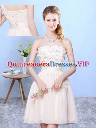 Sexy Knee Length Lace Up Dama Dress for Quinceanera Champagne and In with Appliques