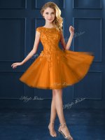 Eye-catching Gold Lace Up Bateau Lace and Belt Dama Dress Tulle Cap Sleeves
