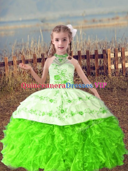 Floor Length Child Pageant Dress Halter Top Sleeveless Lace Up - Click Image to Close