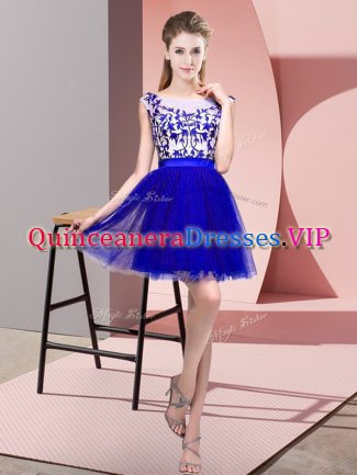 Wonderful A-line Dama Dress for Quinceanera Blue Bateau Tulle Sleeveless Mini Length Zipper