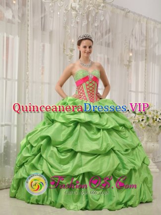 Newport Kentucky/KY Special Spring Green Sweetheart Neckline Quinceanera Dress With Beadings and Pick-ups Decorate