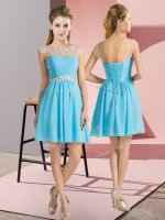 Fine Chiffon Cap Sleeves Mini Length Quinceanera Dama Dress and Beading