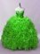 Green Lace Up Vestidos de Quinceanera Beading and Ruffles Sleeveless Floor Length