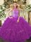 Ball Gowns Vestidos de Quinceanera Purple Halter Top Organza Sleeveless Floor Length Lace Up
