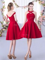 Satin Straps Sleeveless Zipper Ruching Damas Dress in Red(SKU BMT0487FBIZ)