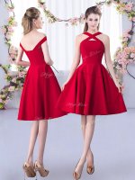 Satin Straps Sleeveless Zipper Ruching Damas Dress in Red