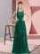 Scoop Sleeveless Dama Dress for Quinceanera Floor Length Beading and Appliques Peacock Green Chiffon