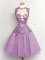 Sexy Lilac Chiffon Lace Up Quinceanera Court of Honor Dress Sleeveless Knee Length Lace