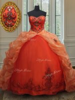Stunning Pick Ups Sweetheart Sleeveless Brush Train Lace Up Quinceanera Dress Orange Red Organza
