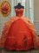 Stunning Pick Ups Sweetheart Sleeveless Brush Train Lace Up Quinceanera Dress Orange Red Organza