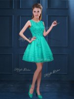 Pretty Sleeveless Tulle Knee Length Zipper Quinceanera Dama Dress in Turquoise with Lace and Ruffled Layers(SKU BMT0243-9BIZ)