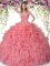 Hot Selling Coral Red Sleeveless Floor Length Beading and Ruffles Lace Up 15 Quinceanera Dress