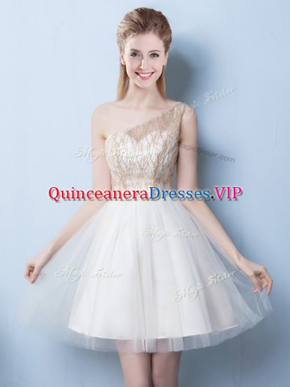 Sequins Mini Length Champagne Damas Dress One Shoulder Sleeveless Lace Up - Click Image to Close