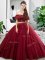 Decent Burgundy Two Pieces Lace and Ruffles Sweet 16 Dresses Lace Up Tulle Sleeveless Floor Length