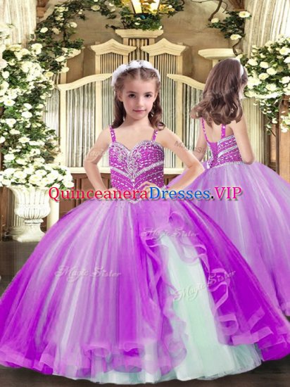 Customized Purple Tulle Lace Up Kids Pageant Dress Sleeveless Floor Length Beading - Click Image to Close