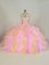 Inexpensive Multi-color Ball Gowns Beading and Ruffles Quinceanera Dress Lace Up Organza Sleeveless Floor Length
